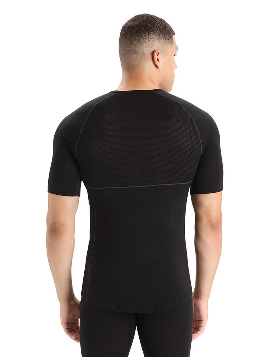 Black Men's Icebreaker BodyfitZone™ Merino 150 Zone Short Sleeve Crewe Thermal Top Base Layers | USA 1334ILHS